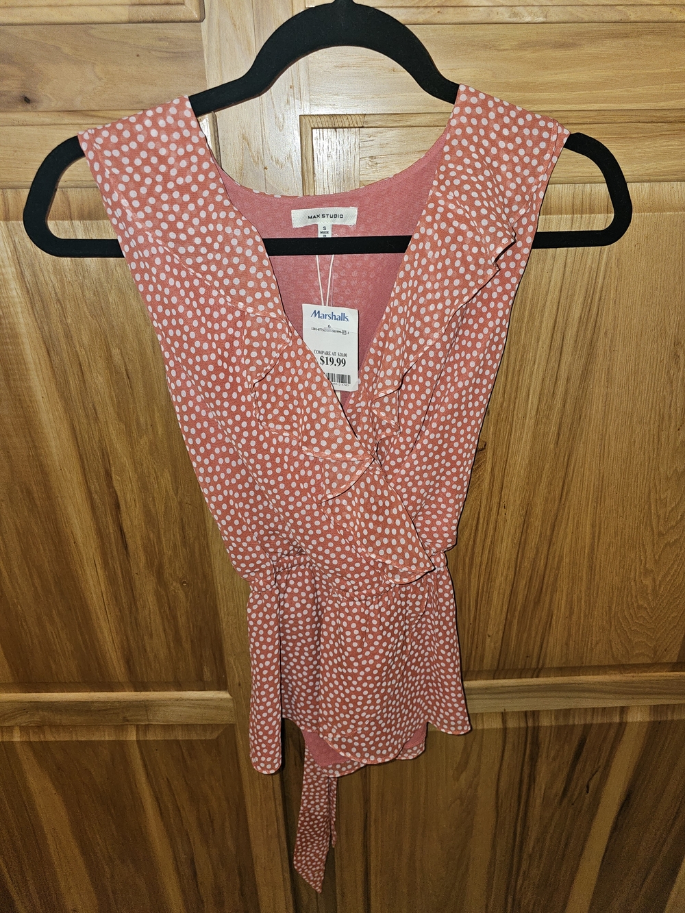 Max Studio Coral Polka Dot Wrap Camisole with Ruffle